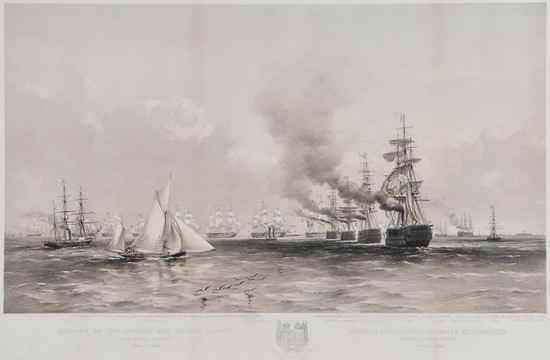 Appraisal: After Oswald Walters Brierly English Fleet entering the Great Belt