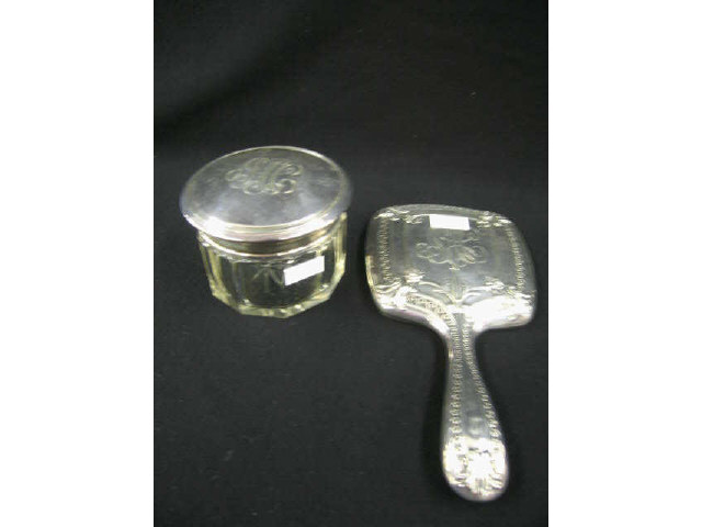 Appraisal: Sterling Silver Hand Mirror Powder Jar crystal base