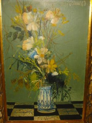 Appraisal: ALBERT DELMAN Still Life with Flowers in a blue and