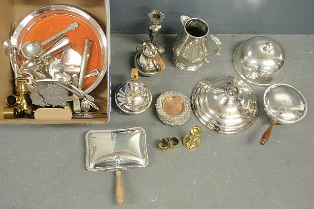 Appraisal: - Large group of silverplate and brass tableware- syrup pitcher