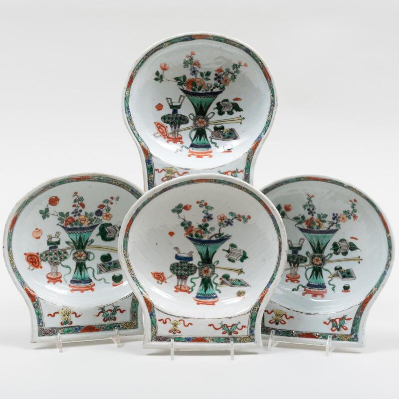 Appraisal: Four Chinese Famille Verte Porcelain Shell Form Dishes Unmarked x