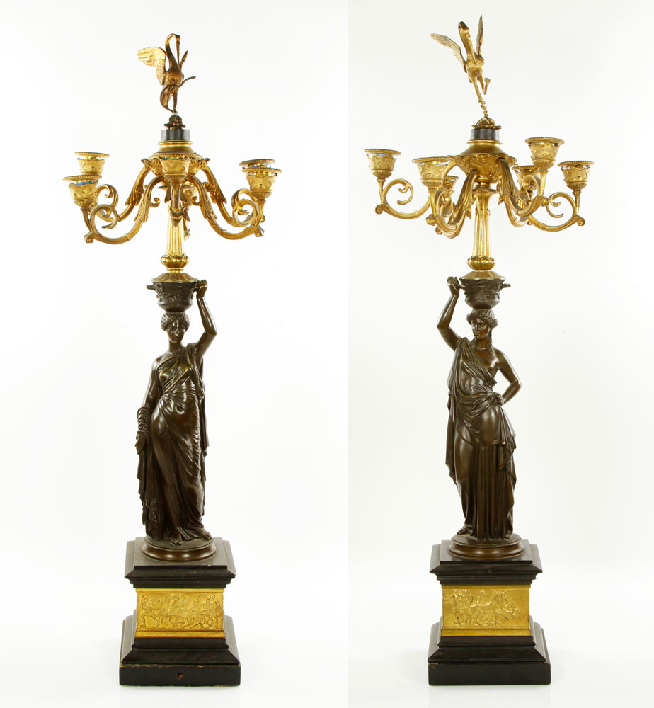 Appraisal: - Pr Gilt Bronze Candelabra Pair of six-light candelabra bronze