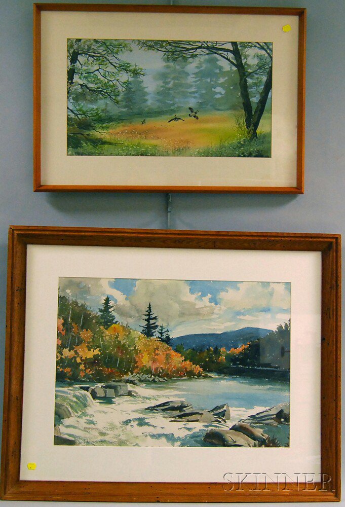 Appraisal: Two Works Foster Nystrom American b Landscape with Game Birds