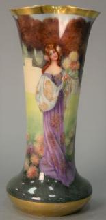 Appraisal: Dresden porcelain vase hand painted portrait of a woman holding