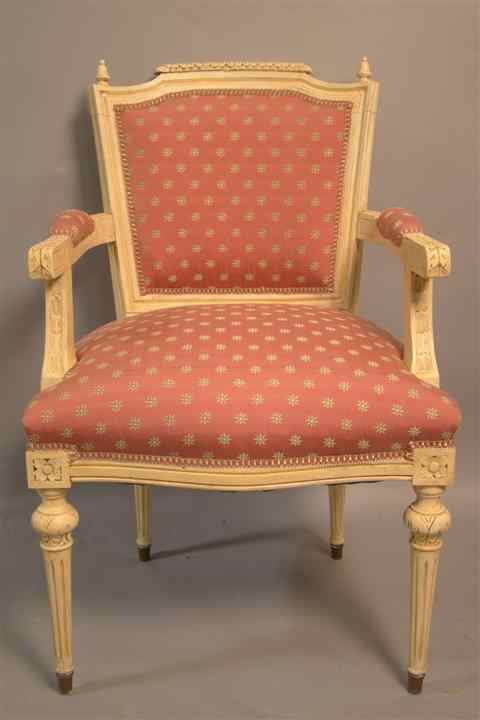 Appraisal: LOUIS XVI STYLE CARVED CHAIR WITH UPHOLSTERED SEAT BACK AND