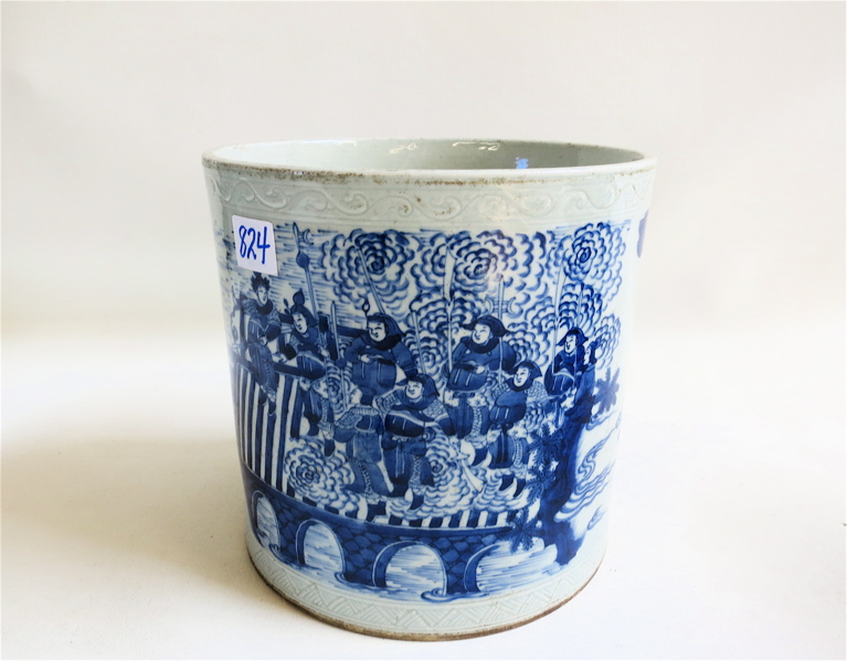 Appraisal: CHINESE BLUE UNDERGLAZE PORCELAIN BRUSH POT the sides decorated with