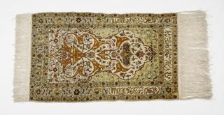 Appraisal: Hand knotted silk on silk Persian prayer rug ' l