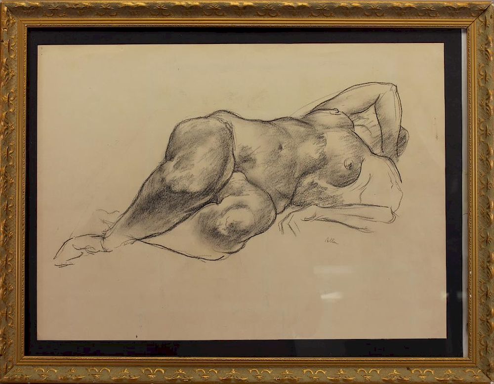 Appraisal: Signed th C Reclining Nude Woman Drawing Signed th C