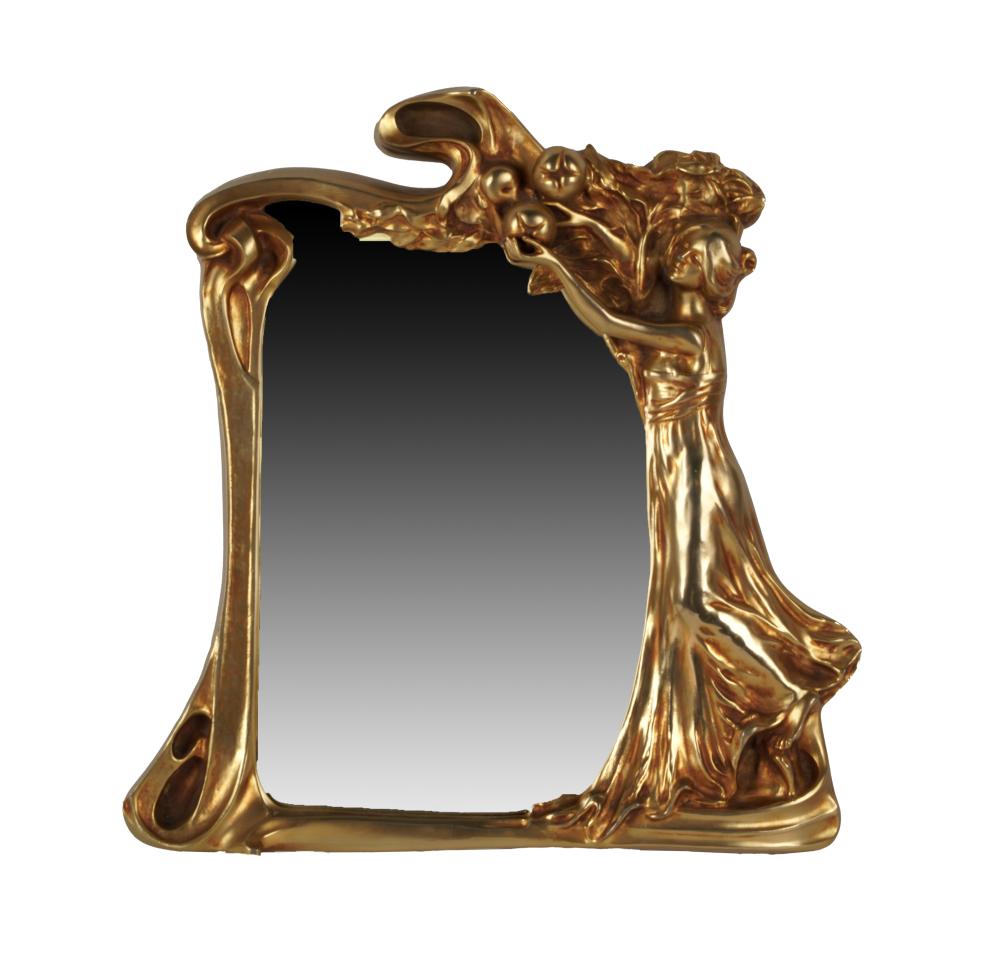 Appraisal: ART NOUVEAU-STYLE GILT METAL WALL MIRRORunsigned cast as a maiden