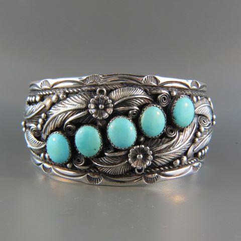 Appraisal: Navajo Indian Turquoise Bracelet rich blue stones fancy cuff style