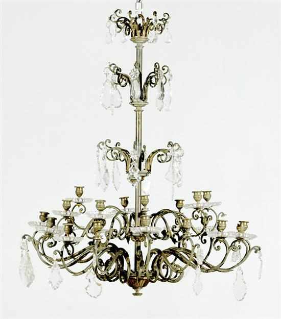 Appraisal: Continental bronze and crystal twenty-four light chandelier late th century