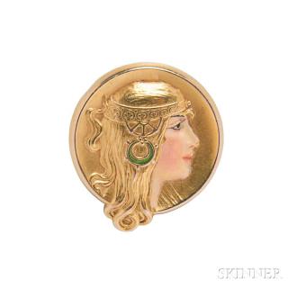 Appraisal: Art Nouveau kt Gold and Enamel Watch Pin Alling Company