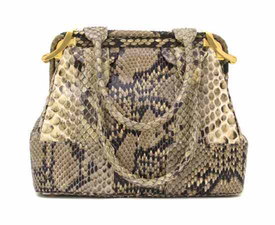 Appraisal: A Judith Leiber Snakeskin Bag goldtone hardware buckle motif closures