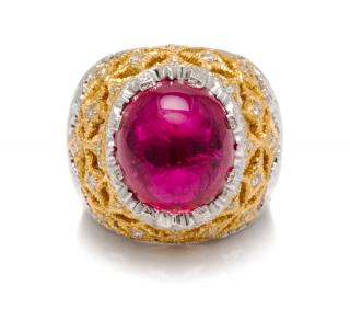 Appraisal: An Karat Bicolor Gold Diamond and Rubellite Ring dwts An