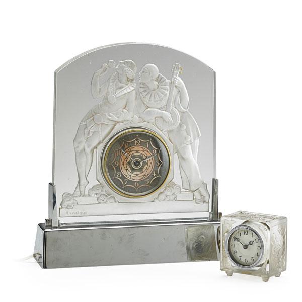 Appraisal: STYLE OF LALIQUE Two clocks in clear and frosted glass