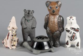 Appraisal: Five pottery animals to include a Pueblo painted blackware bear