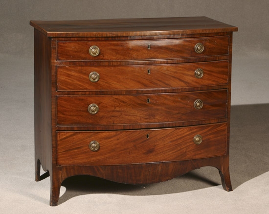 Appraisal: George III Mahogany Bow-Front Chest of Drawers Circa Two patches