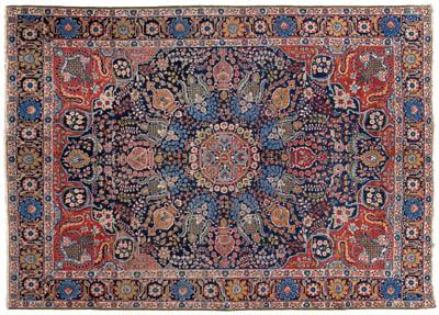 Appraisal: Tabriz rug elaborate central medallion on dark blue field blue