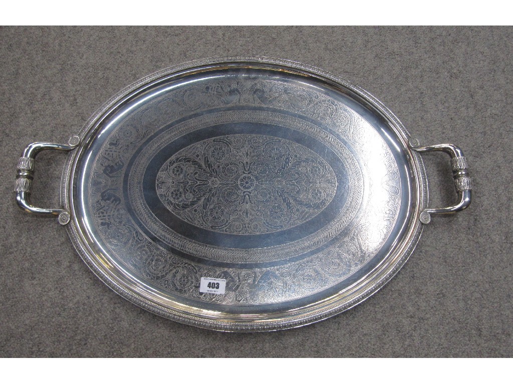 Appraisal: Silver plated double handled serving tray