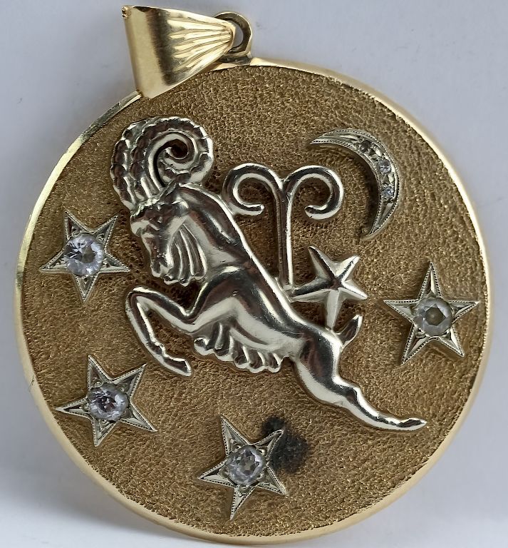 Appraisal: VTG K Two Tone Gold Diamond Aries Zodiac Pendant Vintage