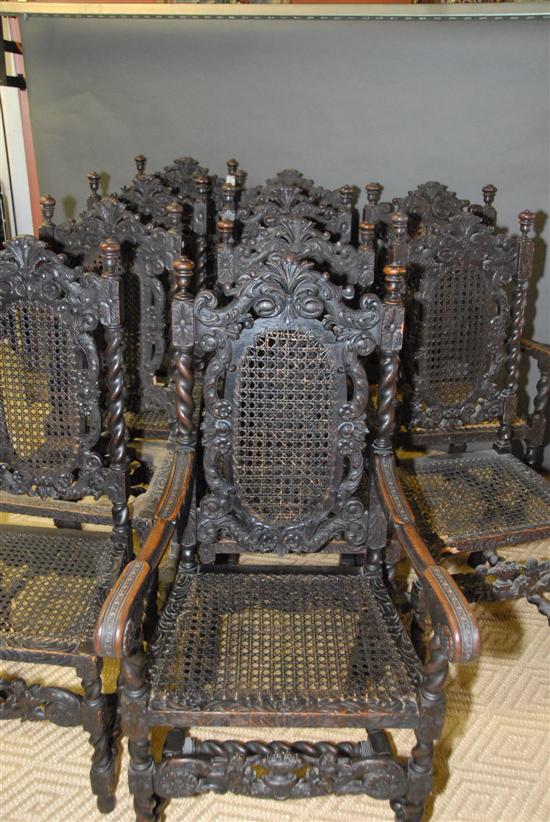 Appraisal: SET OF TEN DINING CHAIRS Jacobean carved sining chairs on