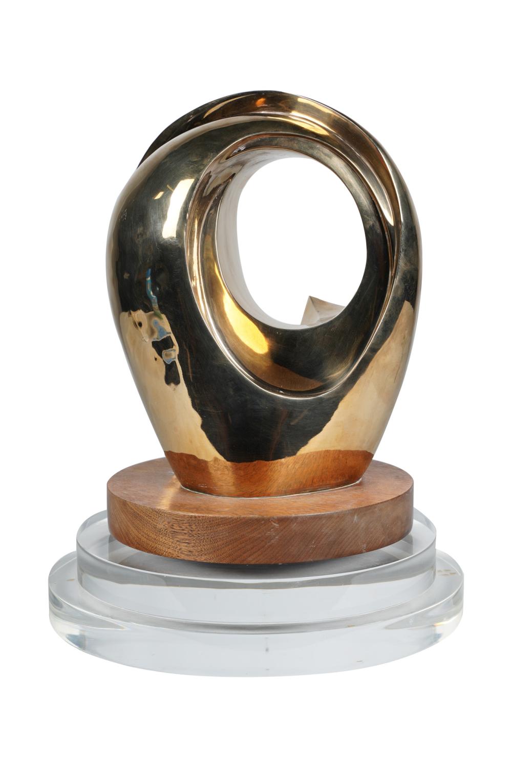 Appraisal: CONTEMPORARY ABSTRACT SCULPTUREcirca bronze resting on lucite base inscribed dated