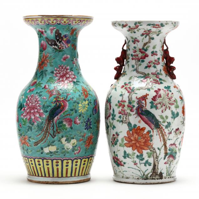 Appraisal: TWO CHINESE PORCELAIN FLORAL VASES Late th century includes a