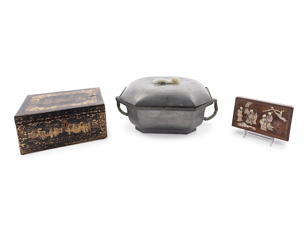 Appraisal: Three Chinese Covered Vessels Three Chinese Covered Vessels comprising a