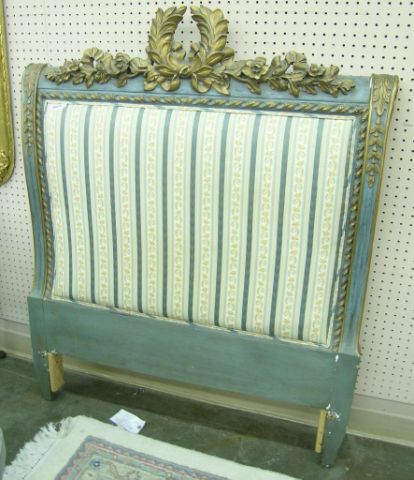 Appraisal: Polychrome Italian twin headboard with gingham upholstery carved floral motif