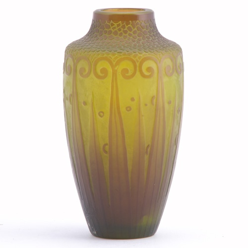 Appraisal: D'ARGENTHAL Cameo glass cabinet vase patterned with stylized amber fronds