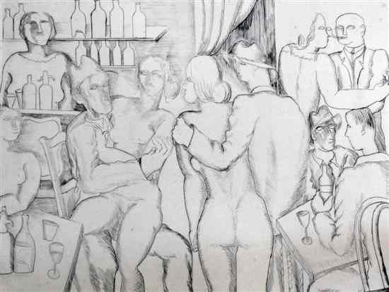 Appraisal: Ossip Zadkine - etching Figures in a cafe signed in