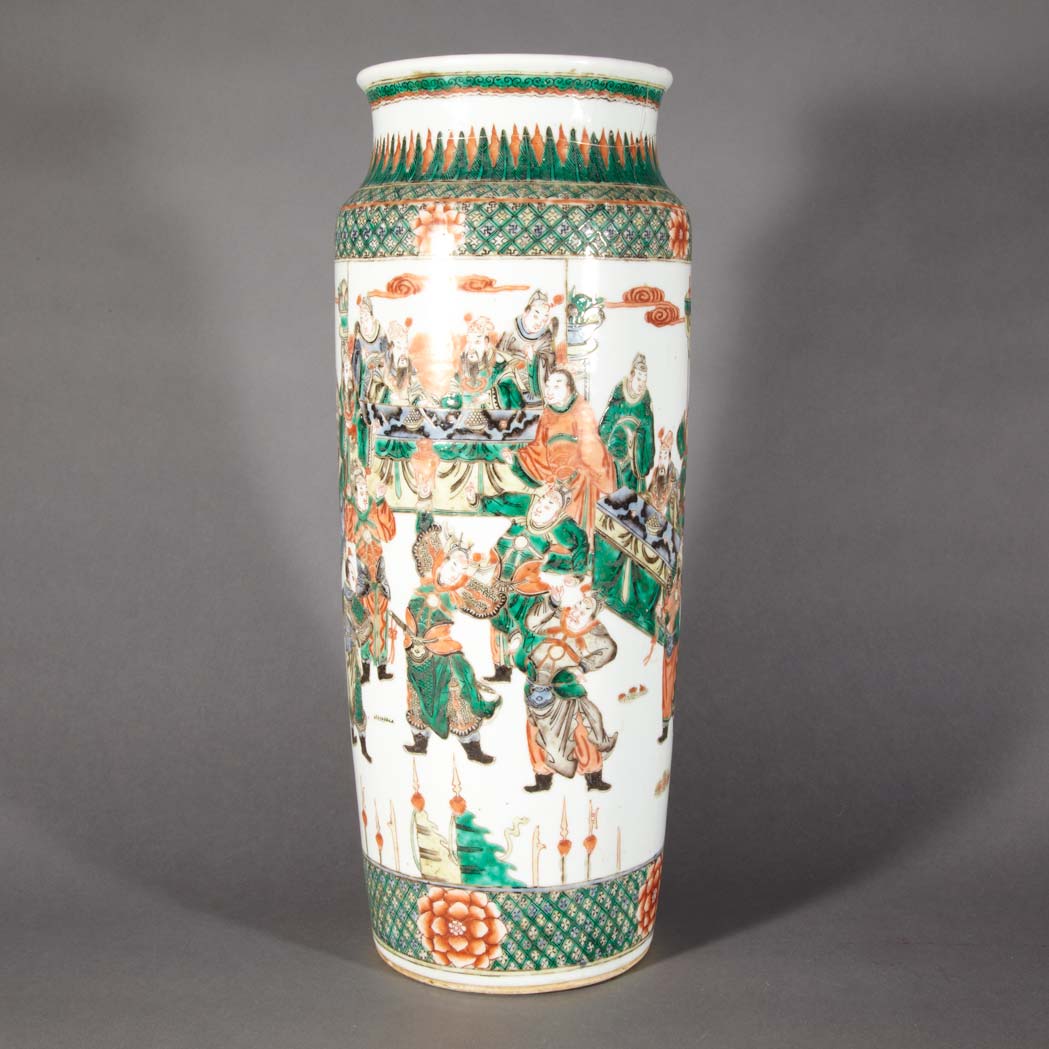 Appraisal: Chinese Famille Verte Glazed Porcelain Sleeve Vase Early th century