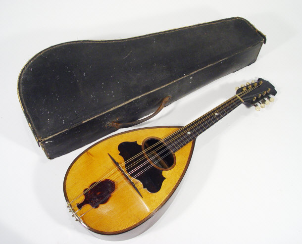 Appraisal: Italian mandolin with bone and mother and pearl decoration paper