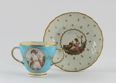 Appraisal: A rare Caughley two-handled cup painted with a maiden wearing