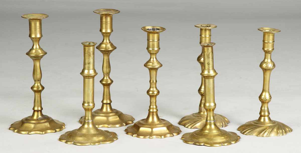 Appraisal: Group of Brass Candlesticks Late th early th cent Condition