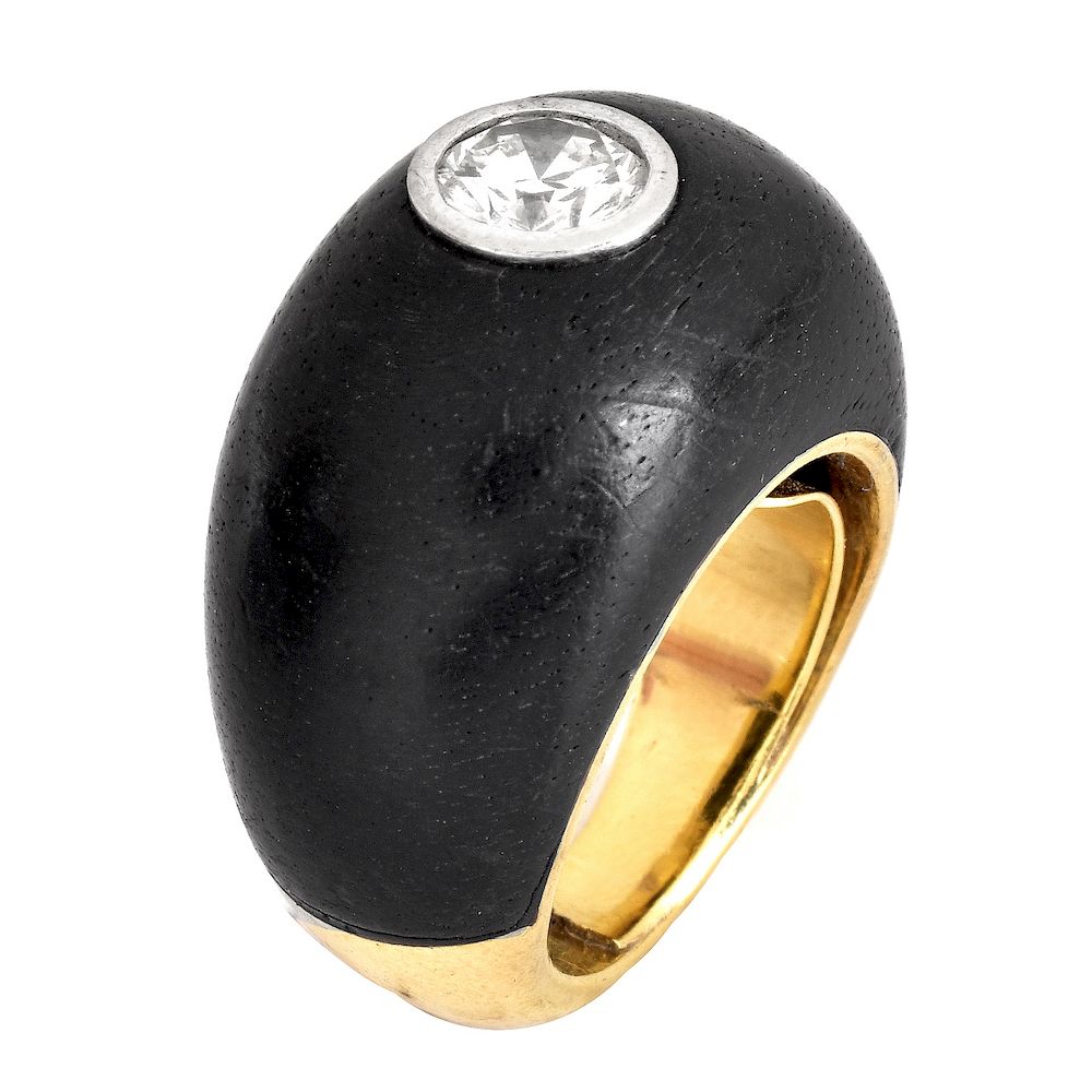 Appraisal: Diamond K Gold and Ebony Ring Vintage Approx Carat Round