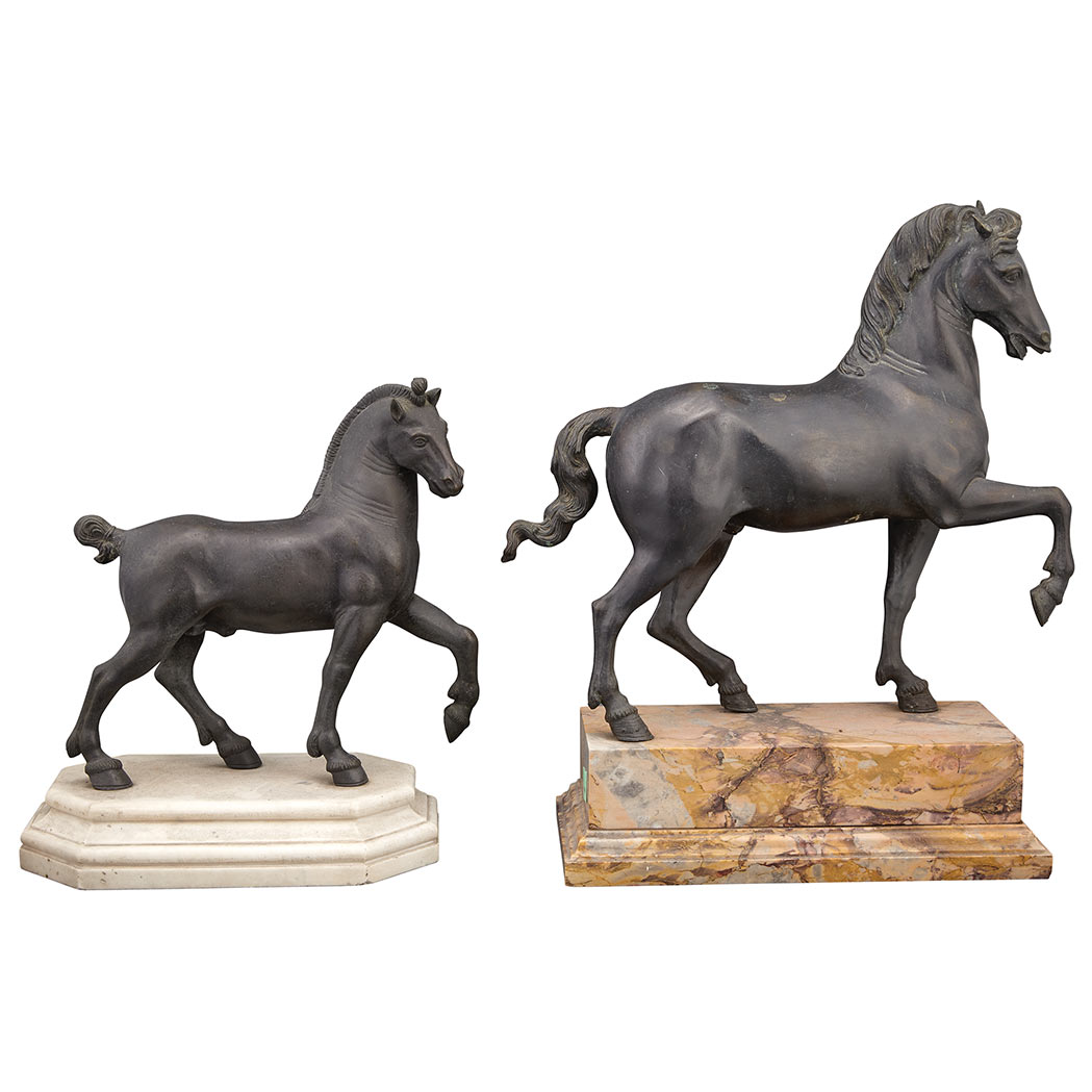 Appraisal: Two Black Patinated Bronze Figures of Horses One th century