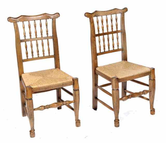 Appraisal: A SET OF TEN LANCASHIRE STYLE OAK RUSH SEATED DINING