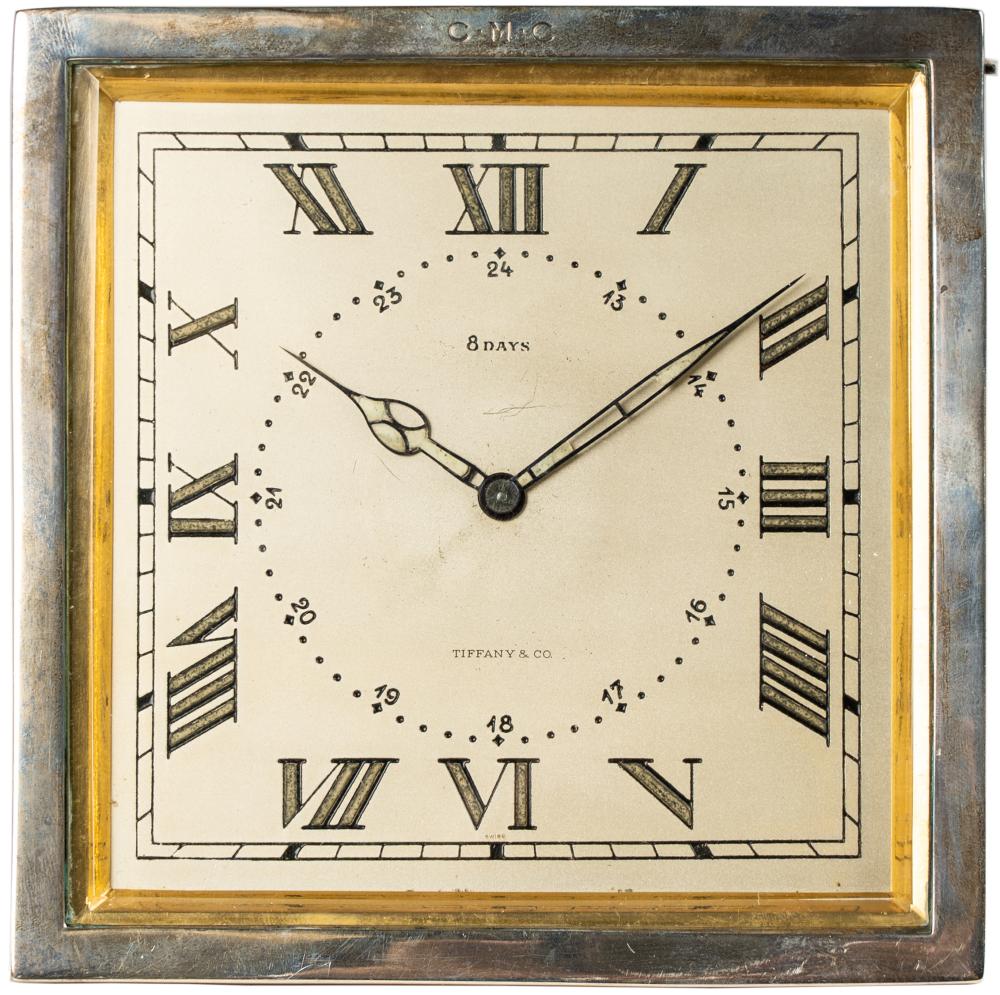 Appraisal: TIFFANY CO SILVER EIGHT-DAY CLOCKsigned to dial the frame marked