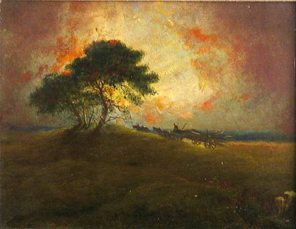 Appraisal: Vertin A landscape at sunset signed 'Vertin' lower right oil