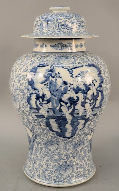 Appraisal: Blue white covered baluster jar China mid th century with