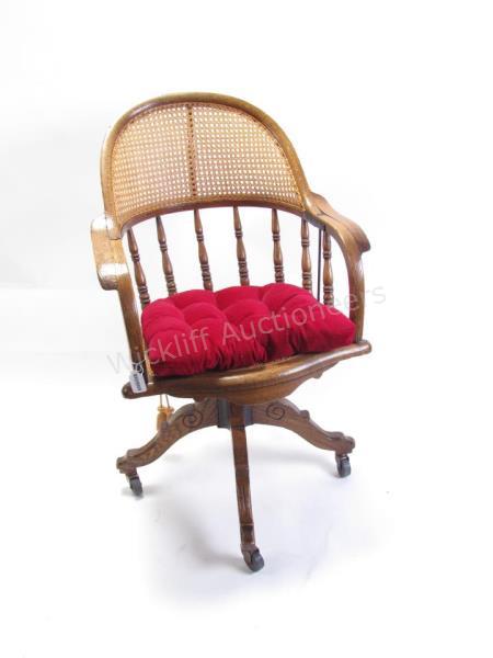 Appraisal: Antique Golden Oak office chair Windsor style with cane back