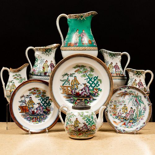 Appraisal: CHINOISERIE DECORATED TRANSFER PRINTED AND ENRICHED PORCELAIN PART SERVICE IN