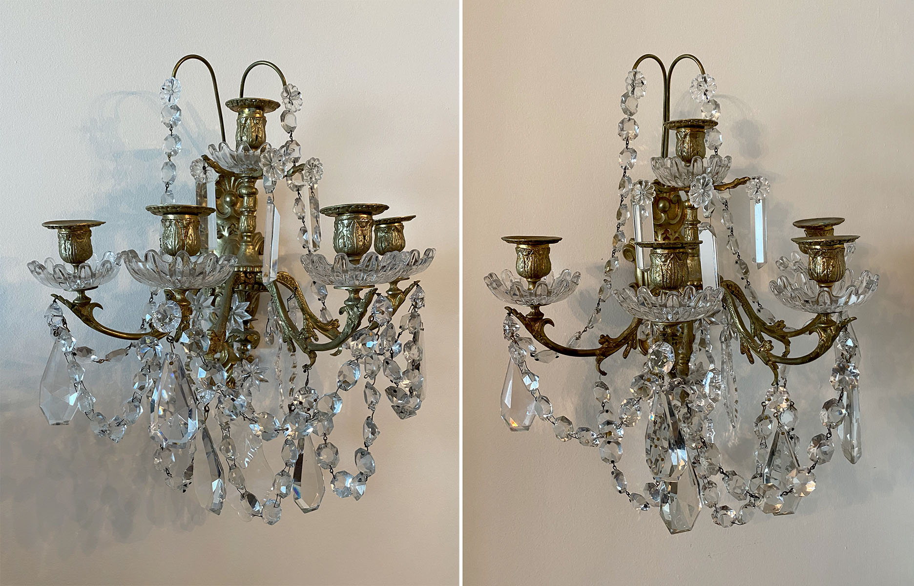 Appraisal: PR BACCARAT BRASS FACETED PRISM WALL SCONCES - light brass