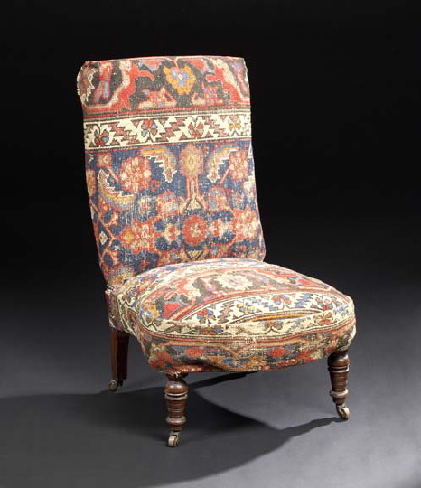 Appraisal: Victorian Mahogany and Upholstered Chaffeuse mid- th century the padded