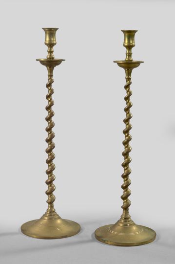 Appraisal: Pair of Edwardian Gilt-Brass Barley Twist Candlesticks first quarter th