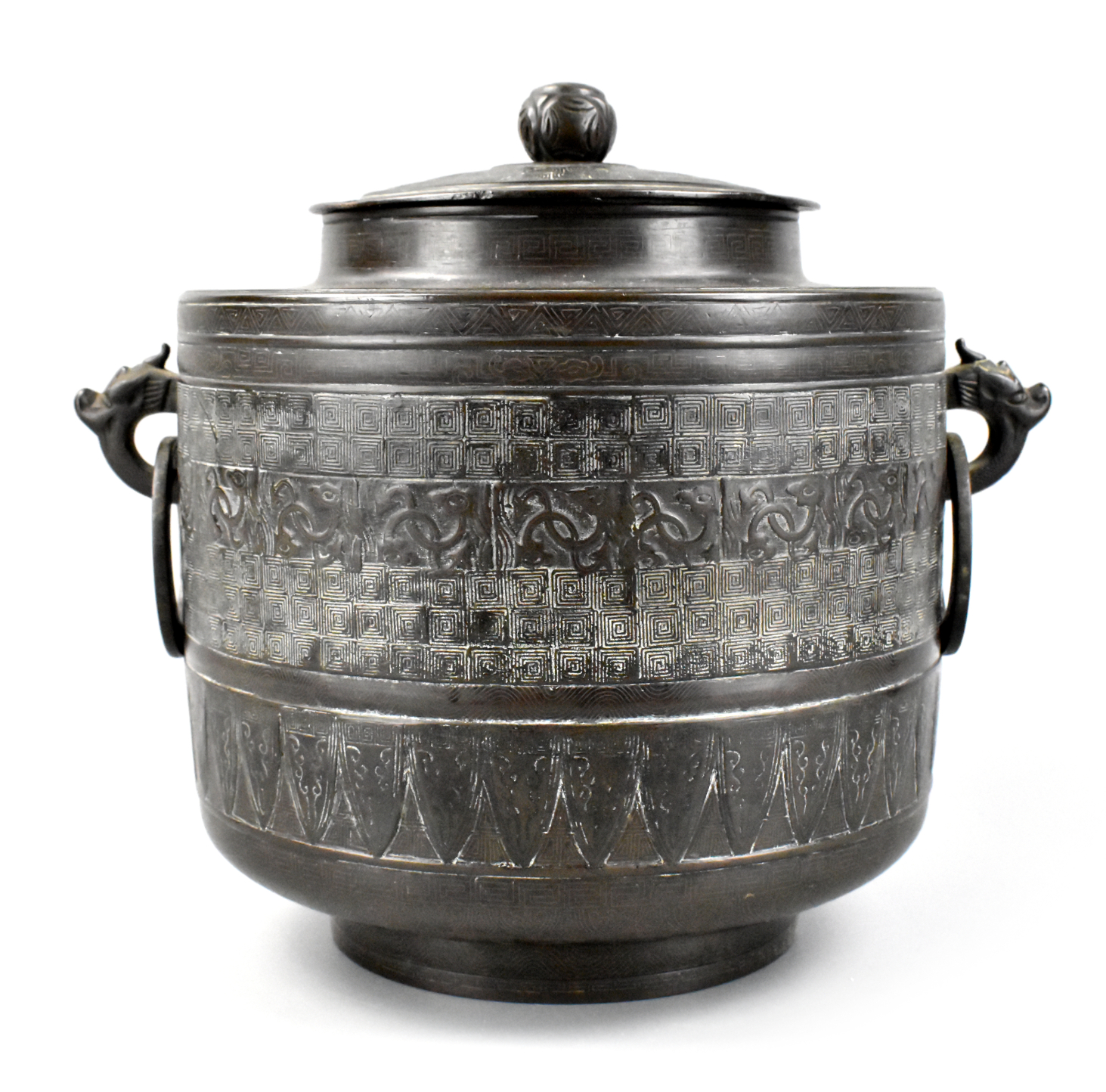 Appraisal: A Japanese bronze silver inlaid covered jar dating from the