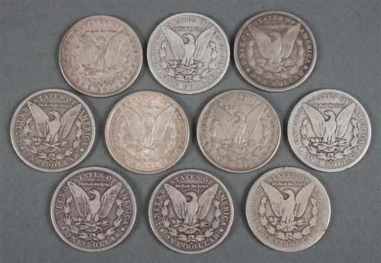 Appraisal: Ten United States Morgan type silver dollars - comprising -O