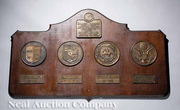 Appraisal: A Canal Street Bronze Medallion Presentation Plaque c mahogany plaque