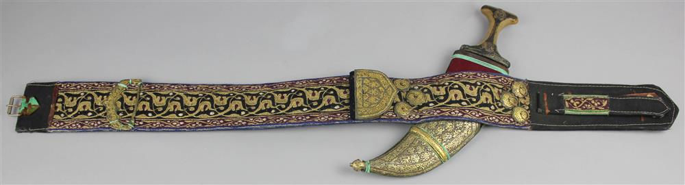 Appraisal: TH C YEMENI DAGGER WITH BELT the dagger having a